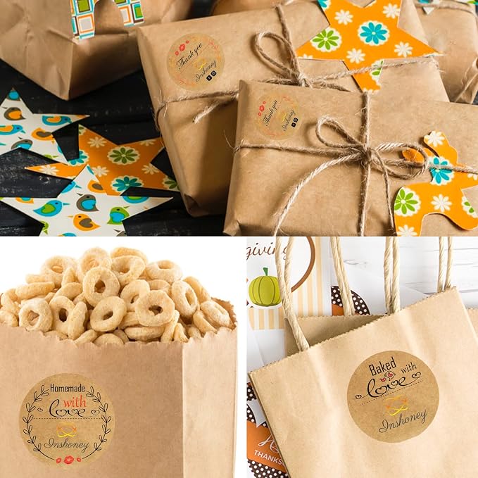 300pcs Custom Stickers Homemade/Handmade with Love Stickers for Business Logo Labels Personalized 1.5inch/2inch (Kraft Paper 1)