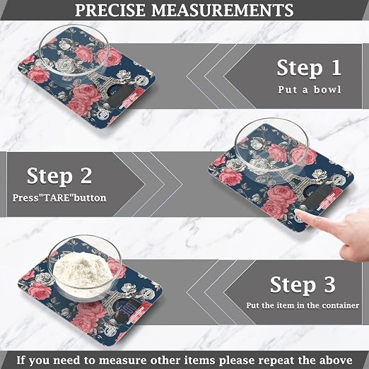 Food Scale Kitchen Scale for Baking Cooking Digital Food Weighing Measuring Scale Small Waterproof Electric Food Scale Blue French Eiffel Tower and Roses
