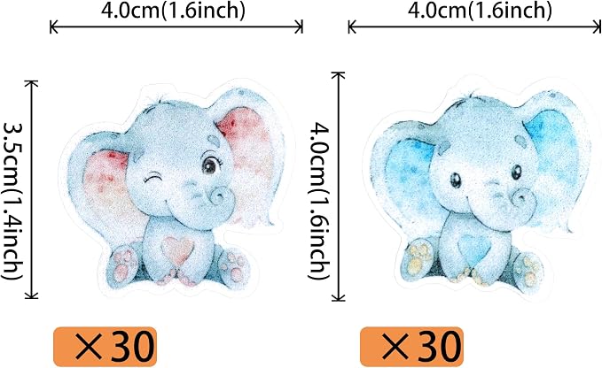 60 PCS Edible Elephant Cupcake Toppers Baby Shower Boy or Girl Cupcake Picks for Elephant Theme Gender Reveal Baby Shower Kids Boys Girls Birthday Party Cake Food Decorations Supplies Pink or Blue