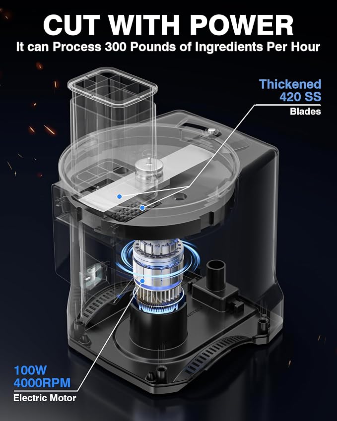 WantJoin 5 in 1 Electric Vegetable Chopper - Multifunctional Commercial Food Processor with Stainless Steel Blades for Slicing(2.5mm), Dicing(8/12mm), Chopping(2.5mm), Shredding