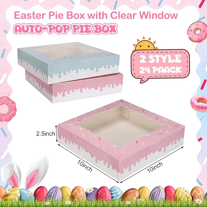 Affrolling 24 Pcs Baseball Ice Cream Drip Party Pie Boxes 10 x 10 x 2 Inch Bakery Boxes with Window for Pie Cookies and Pastries Baseball Dessert Gift Box for Team Summer Party Supplies