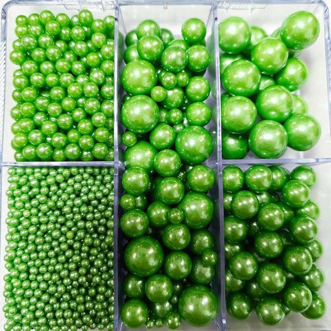 Edible Green Pearl Sprinkles for Cake Decorating, Mixing 4 Sizes Green Sugar Cupcake, Ice Cream, Donuts, Macaron Toppings Supplies 90g/ 3.17oz