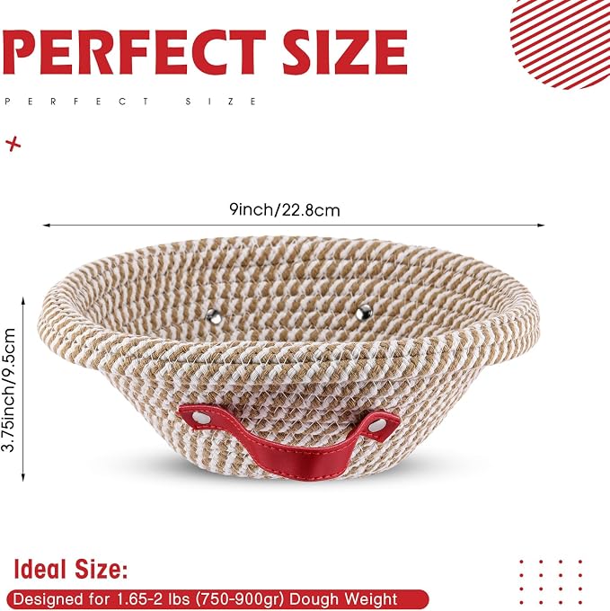 Gejoy 4 Pcs 9.1 Inch Cotton Rope Banneton Bread Proofing Basket Set Round Bread Baskets with Liners & Covers Proofing Baskets for Sourdough Baking with 4 Strickle for Home Bakers Wife (Yellow, White)
