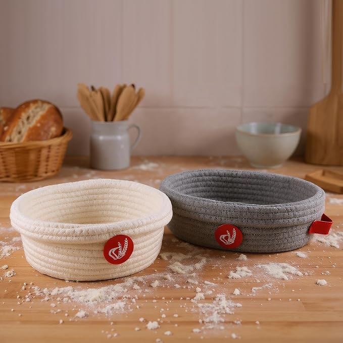 Banneton Bread Proofing Basket Set, Oval and Round Cotton Rope Sourdough Baskets with Fabric Liners, Proofing Bowls for Artisan Loaves and Home Baking