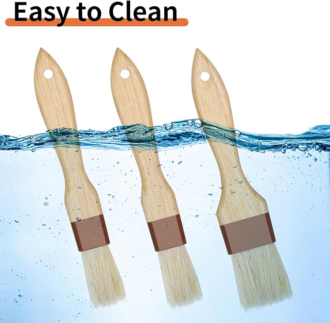 3 Pcs Pastry Brush, Natural Bristle Basting Brush, Cooking Brush, Food Brush, Butter Brush, Baster Brush, BBQ Brushes for Sauce, Kitchen Baking Brushes for Oil, Grilling, Marinade
