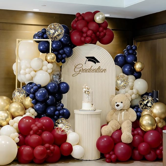 Red White and Blue Balloon Garland Arch Kit, 167Pcs Midnight Blue Burgundy Sand White Metallic Gold Balloons for Graduation Birthday Wedding Christmas New Year Party Decor