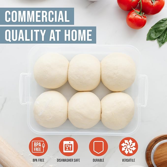 Chef Pomodoro Pizza Dough Proofing Box, 14 x 11-Inch, Preparation Container with Lid, Fits 4-6 Proofing Balls, Household Pizza and Bread Dough Tray With Convenient Carry Handle (Blue, 2-Pack)