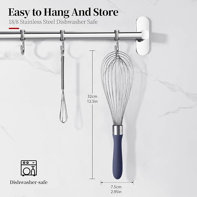 12inch Kitchen Wire Whisk, 18/10 Stainless Steel Metal Balloon Wisk （Large, Midnight Blue）