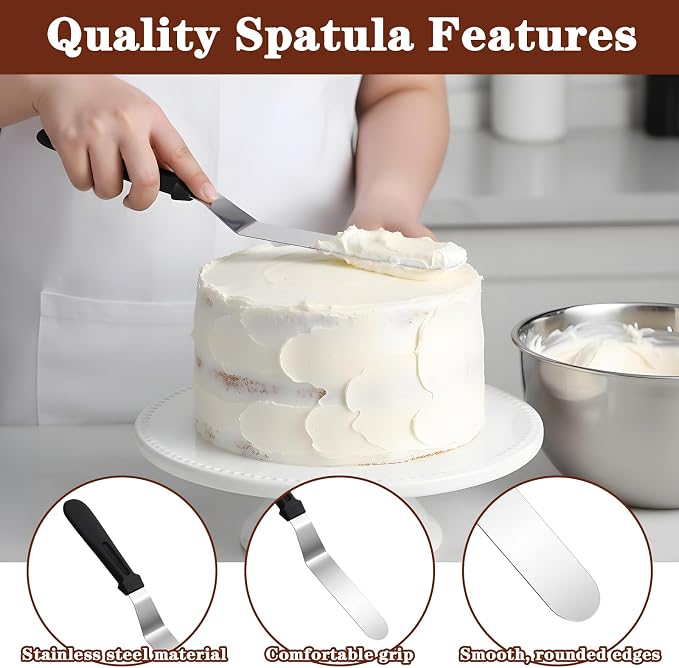 8" Icing Spatula, Offset Spatula Stainless Steel Angled Cake Spatulas Frosting Spatulas with Ergonomic Plastic Handle Cake scraper for Cakes Decorating, Frosting, Baking