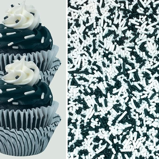 Black and White Cake Pop Cookie Cupcake Cakes Semi-Sweet Edible Confetti Decorations Sprinkles Desert Jimmies Toppers 6oz Bag