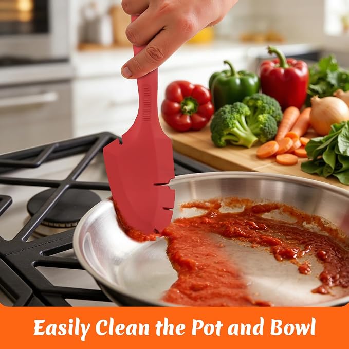 Silicone Bowl Scraper Spatula for KitchenAid Mixers, Heat Resistant Beater Blade Cleaner for Paddle Attachments, Dough Hooks & Mixing Bowls(Cherry Red)