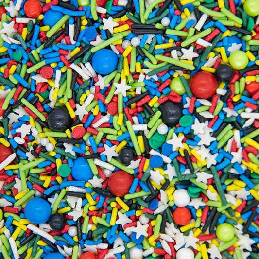 Superhero Sprinkles for Cake, Cookie, Cupcake Decorating, and Baking - Edible Super Hero Cake Decorations in Fun Colorful Sprinkles, Jimmies, Nonpareils, with Confetti Quin and Star