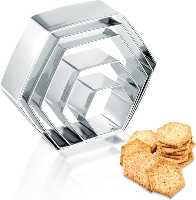 5 Pcs Hexagon Cookie Cutter, Stainless Steel Biscuit Cutter Hexagon Cookie Cutters Set Assorted Sizes for Biscuits Cake Sandwiches Shapes and Wedding Birthday Party