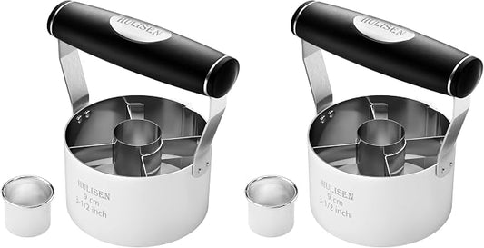 HULISEN Donut Cutter, 3.5 inch Stainless Steel Doughnut Cutter with Soft Grip Handle, and Small Biscuit Cutter, Professional Baking Dough Tools, Gift Package (Pack of 2)