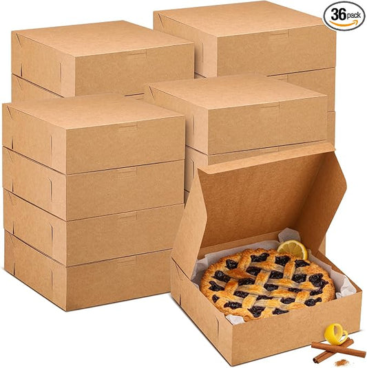 36 Pack Pie Pizza Boxes 9" x 9" x 3" Kraft Square Bakery Boxes for Cookies, Cheesecake, Chocolate Covered Strawberries, Dessert Brown Paper Cardboard Container for Treats