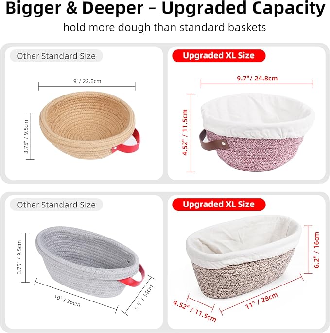 Stackable Cotton Banneton Proofing Basket Set, With Pro Sourdough Aliquot Jar for Rise Tracking – 2 x 10 inch Oval Bread Basket, Sourdough Baking Tools for Artisan Bread Makers