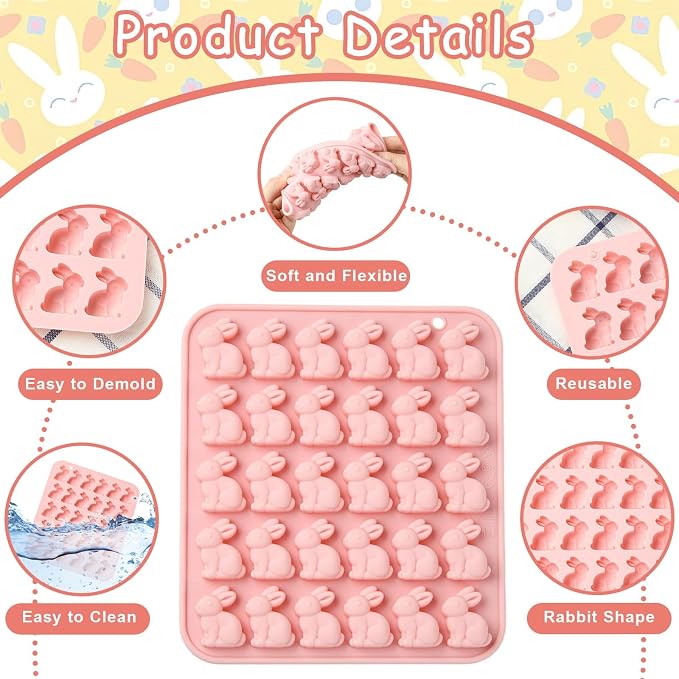 Ipotkitt 2pcs Pink Rabbit Shaped Silicone Candy Molds Easter Animal Gummy Molds for Jelly Fondant Chocolate Candy Mousse Ice Cake DIY Crafts Keto Fat Bomb