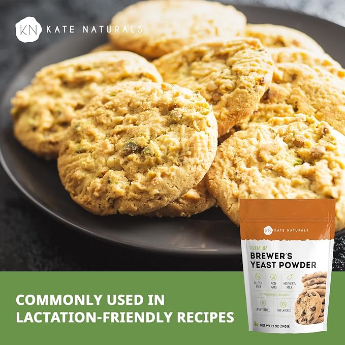 Kate Naturals Brewers Yeast Powder for Lactation Support & Nursing Moms. Debittered Brewer's Yeast for Lactation Cookies (12oz, Gluten Free, Non-GMO)