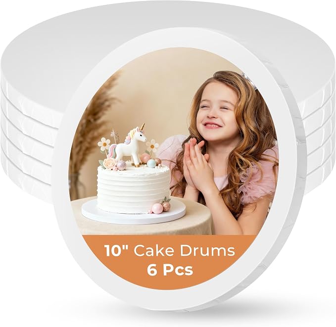Kootek 6PCS Cake Drums 10 Inch Round, 10in Cake Boards Set, 1/2" Thick Sturdy Cardboard Base for Wedding & Party Desserts, Food Grade for Baking & Decorating, Base para Pastel (White)
