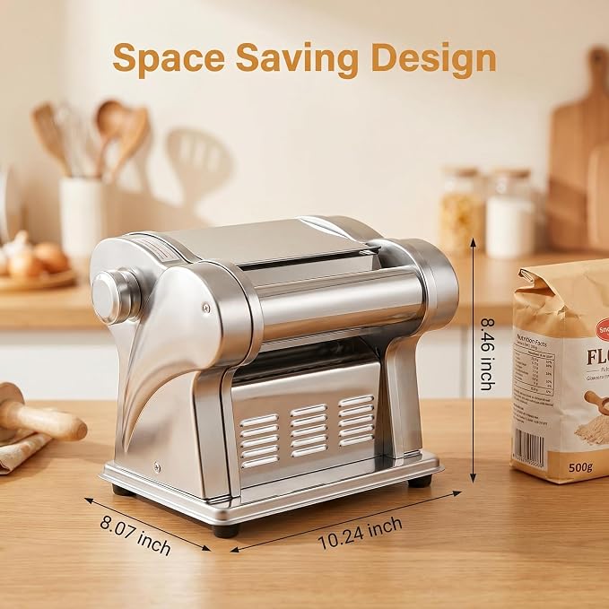 Electric Pasta Maker - 2 in 1 Pasta Sheet Roller & Cutter, 8 Thickness Settings, Stainless Steel Pasta Machine for Spaghetti, Fettuccine, Ravioli, Lasagna, Dough Sheeter