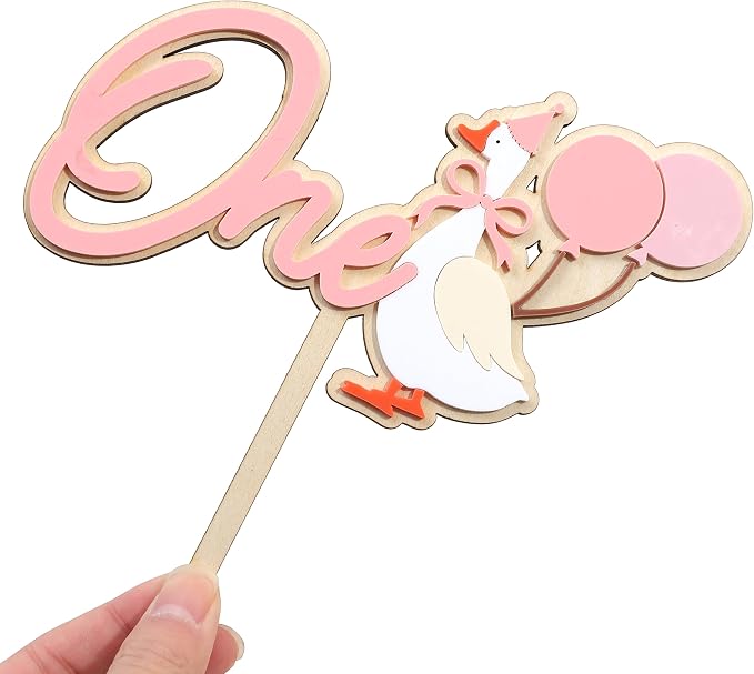 One Silly Goose 1st Birthday Cake Topper - Silly Goose First Birthday Decorations,Baby Girl 1st Party Decor (pink)