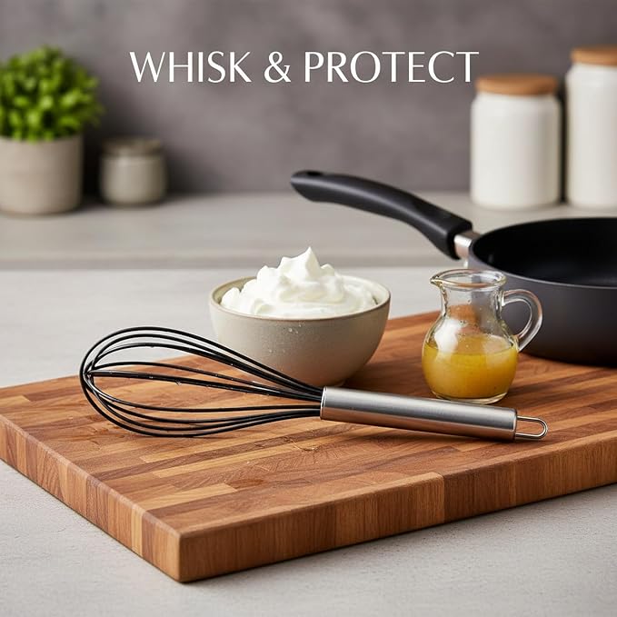 Sleek Silicone-Coated Whisk with Stainless Steel Core, Non-Scratch Mixing Tool for Baking and Cooking, 9.6 Inch