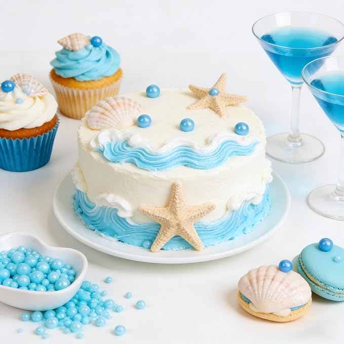 Edible Blue Pearl Sprinkles, Edible Sugar Sprinkles, Blue Pearls for Cake Decorating, Cupcake Toppers, Cake Decorations, Wedding Party Easter Supplies, 180g/6.35oz
