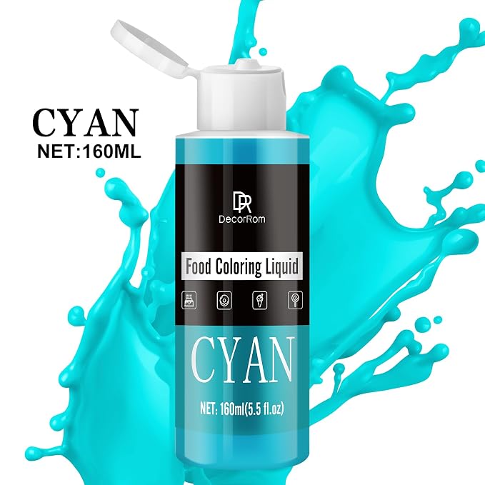 Cyan Food Coloring Liquid - Vibrant Liquid Icing Food Coloring Set for Baking, Cake Decorating, Easter Egg, Airbrush - Tasteless Food Dye for Fondant, Slime, DIY Crafts - 5.5 Fl.oz / 160ml Each