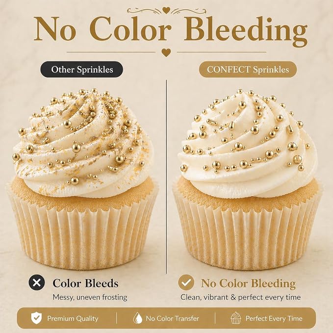 Confect Champagne Gold Sprinkles for Christmas Cakes & Cupcakes – Birthday Sprinkles – Edible Cake Topping for Cupcakes, Cookies, Desserts – Celebration Baking Decoration – Vegan, Gluten-Free, Nut-Free, Soy-Free, Dairy-Free , Handcrafted Sprinkle - 5 Oz