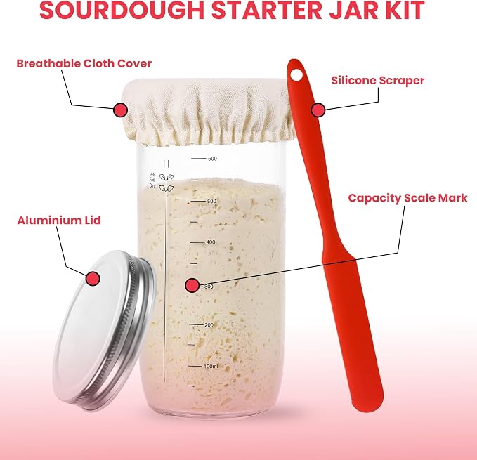 Complete Sourdough Starter Kit, Round Bread Proofing Basket Set, Premium Sourdough Bread Baking Supplies with 9 Inch Natural Rattan Banneton Basket, Liner & Bread Lame