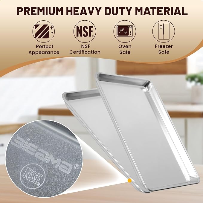 BIEAMA 6 Pack 15" × 21" Baking Sheet Pan Aluminum Commercial cookie sheets for baking