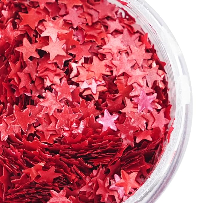 Red Edible Star Shaped Glitter Sparkles for Cakes - Edible Stars Cake Decorations in Metallic Red for Cake Decorating, Toppings, Baking - Vegan Shimmer Stars Dessert Glitters for Cupcakes Topper