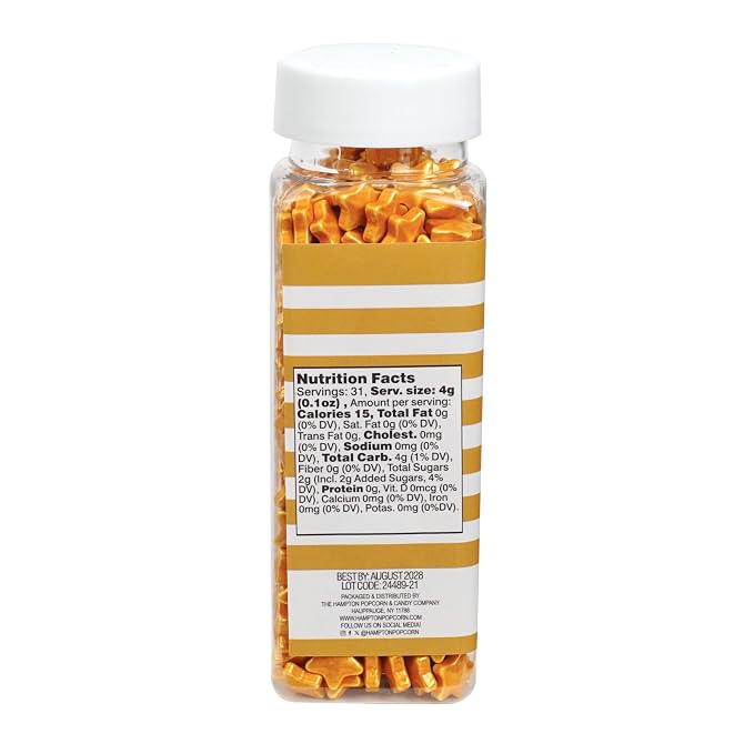 Gold Star Sprinkles Candy 4.4 oz, Star Sprinkles Edible For Cake Decorating, Baking, Ice Cream & More, The Hampton Candy Company