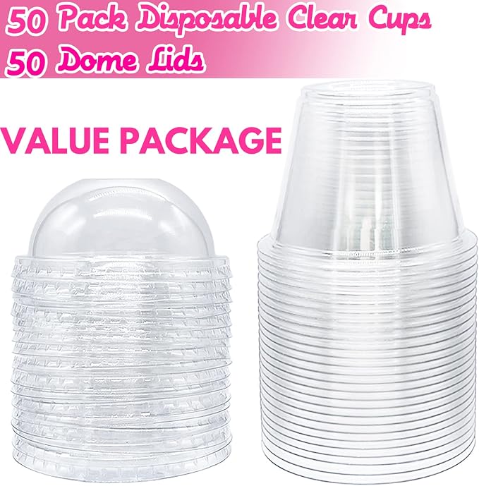 Tiaiidi Clear Plastic Cups with Lids,6 oz-50 Pack Mini Parfait Cups with Dome Lids(No Hole),Disposable Party Dessert Cups for Cold Drinks,Fruit,Cupcake,Ice Cream,Snack,Candy