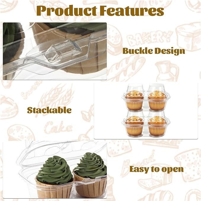 150PCS Cupcake Containers 2 Count | 2 Pack Cupcake Containers with Clear PET Hinged Lid, Double Dessert Holder Boxes for Muffins, Bakery, Parties and Sweet Gifts