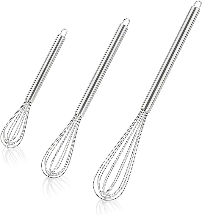 3 PCS Mini Whisk, Small Whisks for Cooking - Stainless Steel Balloon Hand Whisk Set (11", 9", 7") for Baking, Beating Eggs & Batter | Rust-Resistant & Dishwasher Safe