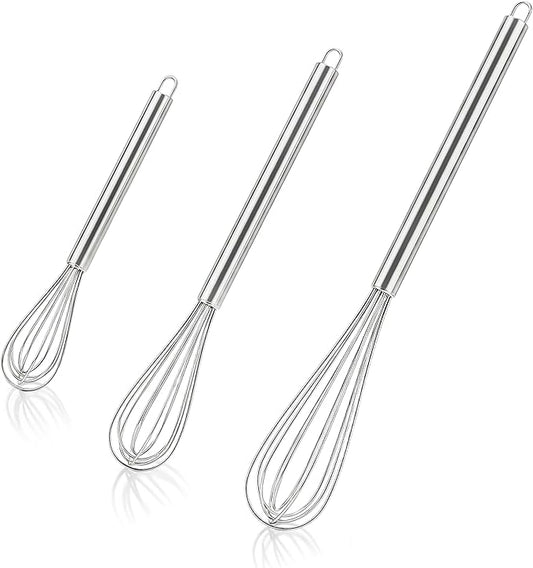 3 PCS Mini Whisk, Small Whisks for Cooking - Stainless Steel Balloon Hand Whisk Set (11", 9", 7") for Baking, Beating Eggs & Batter | Rust-Resistant & Dishwasher Safe