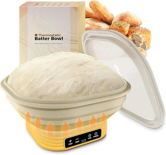 Upgraded Electric Heated Silicone Dough Proofing Box with Reliable Timer & Precise Temp Control - Fast Fermentation Collapsible Proofer Bowl (4L, Square)