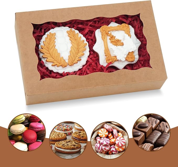 XINHPKGG 20 Pcs Cookie Boxes 7" x 4 3/8" x 1 1/2" Inch Bakery Boxes with Window Treat Box Dessert Box for Wedding Party Mother's Day - Brown