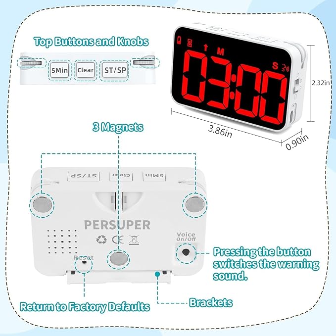 PERSUPER Kitchen Digital Timer, Count Down Up, Rechargeable, Vibration Mode Adjustable Volume and Brightness LED Display, Time Management Cook, Desk, Kids Adults Study Teaching, Kitchen Gadgets Red-1
