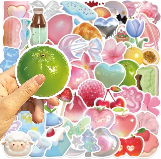 50 Pcs 3D Stickers for Adults Kids, Colorful Raised Dimensional Stickers Set, Waterproof Removable Decals for Laptop, Phone Case, Water Bottle, Journal, DIY Craft (Colorful 3D Patterns)