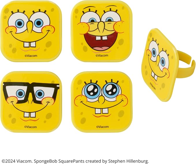 DecoPac SpongeBob SquarePants™ Mood Faces Rings, SpongeBob Cupcake Decorations Featuring SpongeBob SquarePants, Yellow - 24 Pack