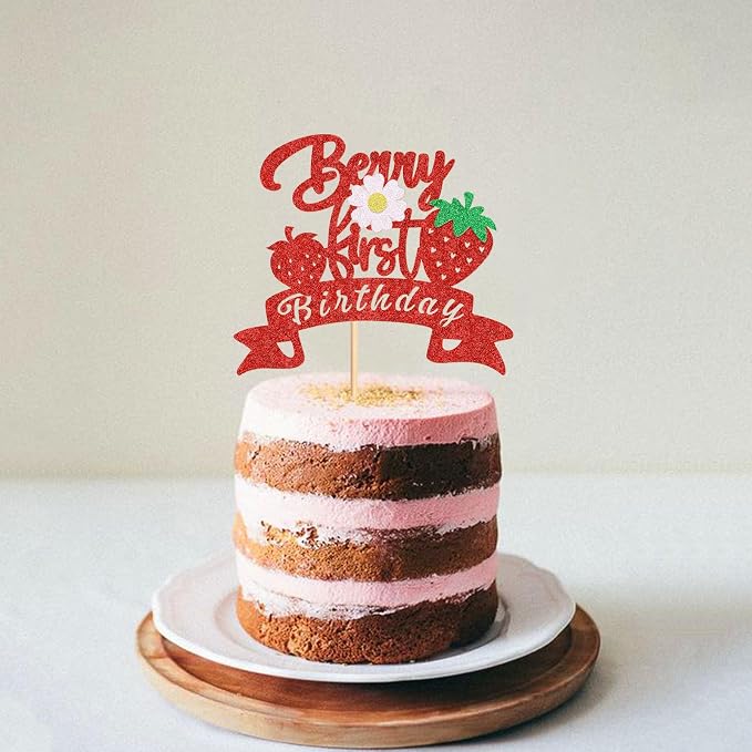 1Pack Berry First Birthday Cake Topper Strawberry 1st Birthday Cake Picks for Strawberry Baby Shower Boys Girls First Birthday Cake Decors Berry Cake Decoration Supplies