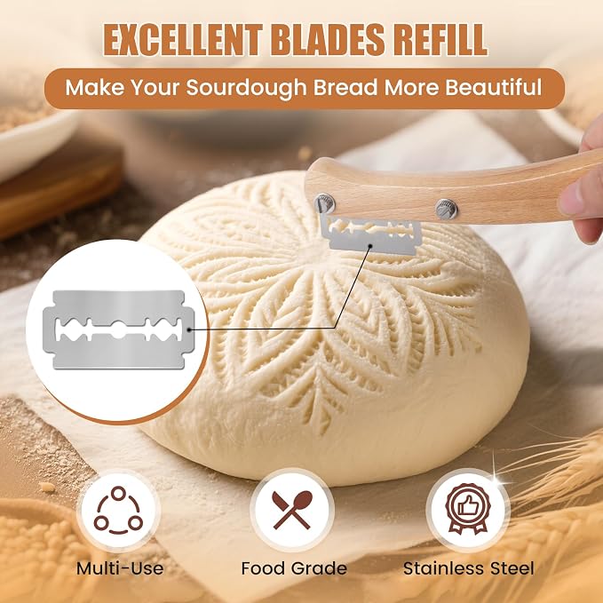 CUNSENR Bread Lame Blades Refill – Stainless Steel Scoring Blades for Perfect Bread Art, Suitable for Slicing and Scoring Sourdough, Baguettes, and More (5 Blades)