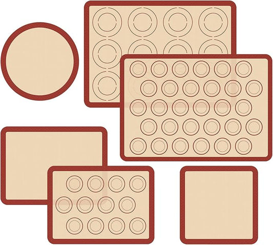 Silicone Baking Mat Set of 6, Macaron Silicone Baking Mat for Baking Sheets, Non-Stick & Reusable Silicone Mats for Baking Macarons, Cookies, Pastries, Pizza