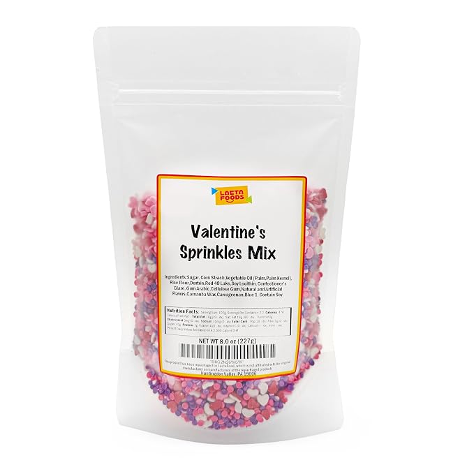 Heart Sprinkles, Heart Shaped Sprinkles for Cake Decorating, 8 Oz Bag | White, Red, Pink & Purple Dessert Toppers for Cupcakes & Cookies