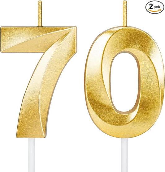 70th Birthday Candles for Cake,Gold Number Candles for Happy Birthday Cake Toppers,Birthday Decorations for Women Men Party Anniversary Wedding