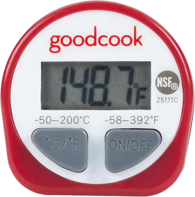 GoodCook Everyday Digital Food Thermometer Instant Read with Stainless Steel Probe, Fahrenheit & Celsius Display & Includes Storage Sleeve, Red