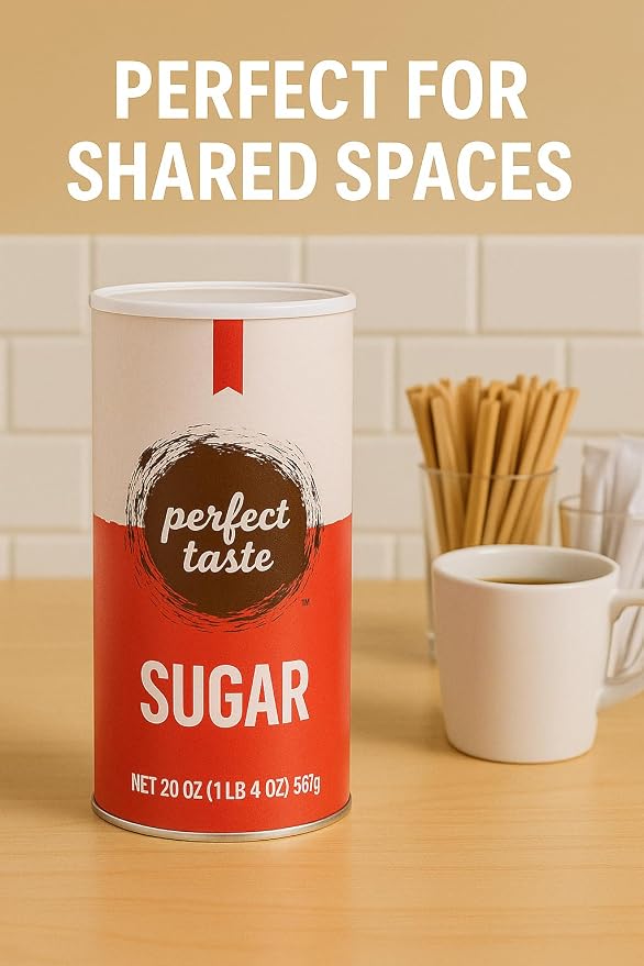 Perfect Taste Granulated Sugar – 20 oz Sugar Canister – Pure White Sugar for Coffee, Tea, Baking & Office Use – Easy-Pour Packaging