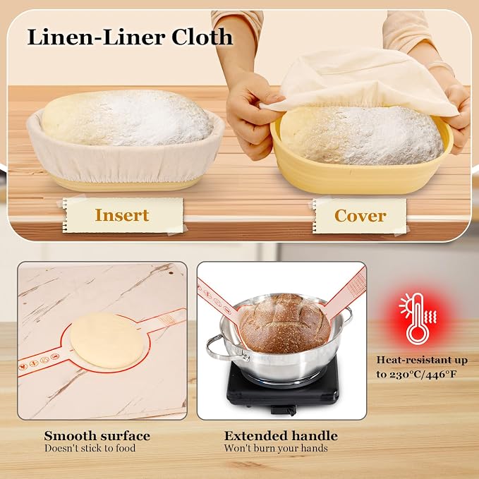 16-Piece sourdough bread baking supplies Set - Foldable Silicone banneton bread proofing basket (Round & Oval) - proofing basket with sourdough tools & jar - Ideal for Home & Pro Bakers